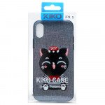 Wholesale iPhone X (Ten) Design Cloth Stitch Hybrid Case (Gray Kitten Cat)